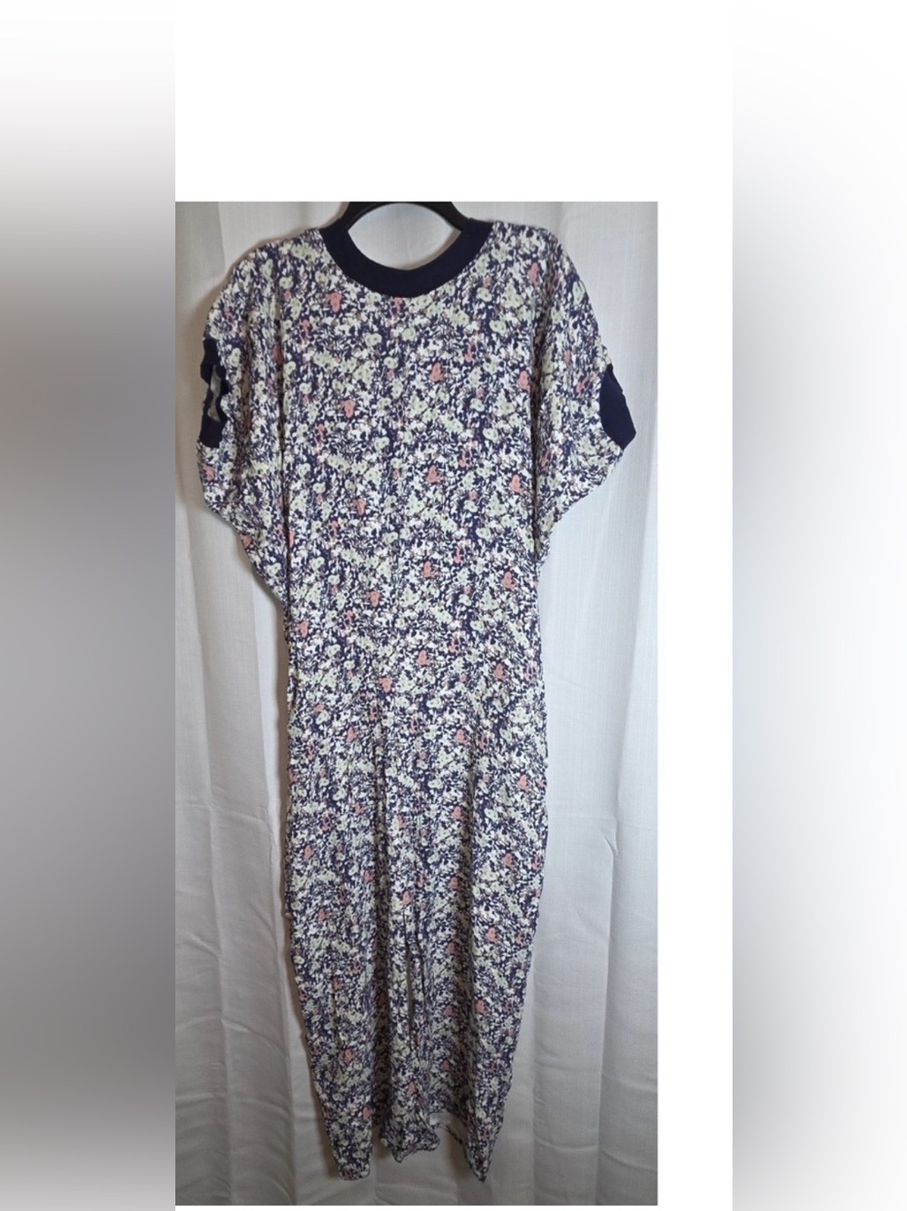 COS Navy Floral Maxi Dress with Pink Accents